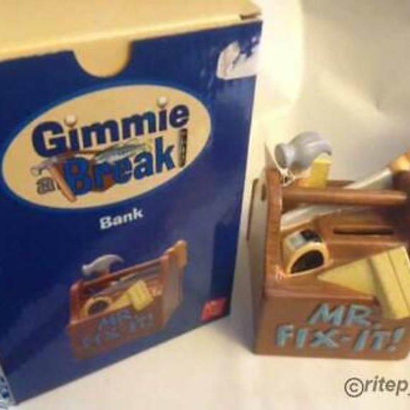 GIMMIE A BREAK CERAMIC TOOL BOX, "MR. FIX-IT!" Savings Bank Nobility - New - Picture 2 of 3